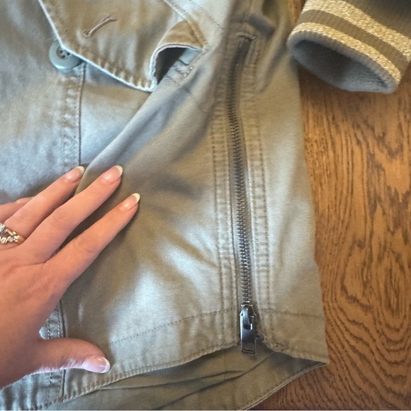 American Eagle green Utility Jacket Pink Fur Hood Parka Sherpa Y2K 00s coat - Picture 10 of 13